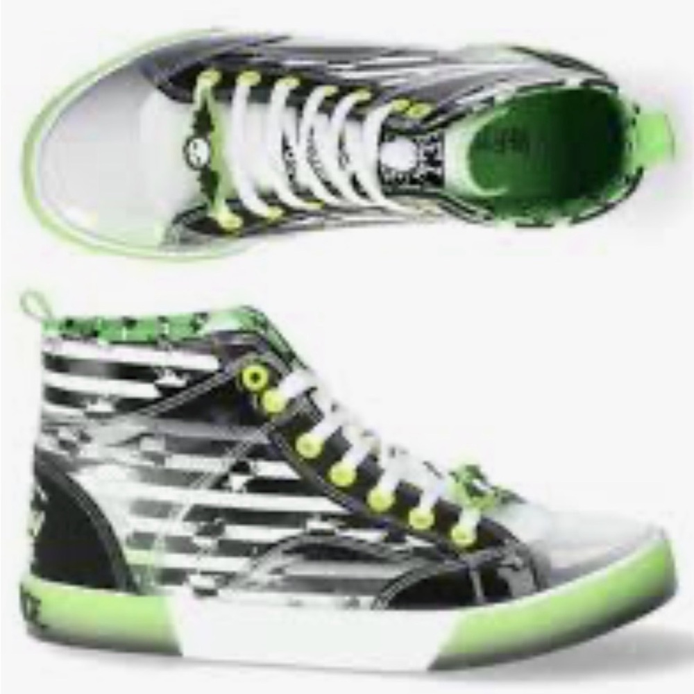 Beetle Juice High-Top Athletic Sneakers in Black, White & Green - Women's Shoes